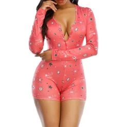 Women's Onesie Pajamas Heart Letter Hot Casual Comfort Home Daily BedBreathable V Wire Long Sleeve Button Fall Winter Pink Red -Ladies Pajamas Store wrownj1694164383205