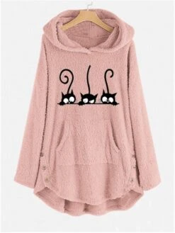 Women's Loungewear Top Cat Fashion Plush Halloween Street Date Fleece Breathable Hoodie Long Sleeve Button Pocket Fall Winter Lotus Pink Black 18 Women's Loungewear Top Cat Fashion Plush Halloween Street Date Fleece Breathable Hoodie Long Sleeve Button Pocket Fall Winter Lotus Pink Black -Ladies Pajamas Store wvwpcz1689581337461
