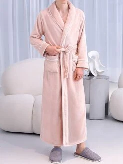 Couple‘s Flannel Bathrobe Pajamas Patchwork Warm Simple Plush Home Bed Warm Breathable V Wire Long Sleeve Pocket Fall Winter -Ladies Pajamas Store wwdfjj1696232031423