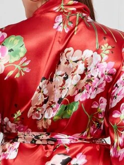 Women's Plus Size Pajamas Bathrobe Flower Simple Casual Comfort Home Bed Satin Breathable V Wire Long Sleeve Summer Spring Red Green -Ladies Pajamas Store wwojpr1693986207797