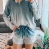 Women's Loungewear Sets Gradient Fashion Comfort Soft Home Daily Bed Polyester Breathable V Wire Long Sleeve Pullover Shorts Elastic Waist Summer Spring Pink Blue