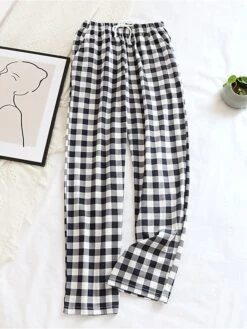 Women's Xmas Loungewear Pants Grid / Plaid Basic Casual Comfort Christmas Cotton Breathable Pant Elastic Waist Fall Winter Black Pink -Ladies Pajamas Store wzjgrl1695281837922