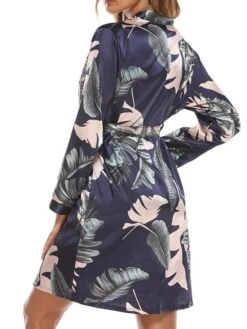 Women's Pajamas Robes Gown Bathrobes Nighty 1 PCS Star Flower Fashion Retro Comfort Home Wedding Party Spa Satin V Wire Long Sleeve Print Belt Included Spring Summer Black Blue -Ladies Pajamas Store wzwzms1643189535698