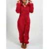 Women's Plus Size Onesie Pajama For Adult Pure Color Warm Fashion Plush Home Christmas DailyWarm Hoodie Long Sleeve Fall Winter Black Red -Ladies Pajamas Store xcepxs1694164361916
