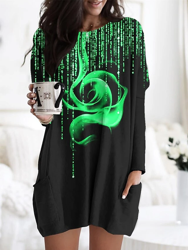 Women's Nightgown Flower Fashion Comfort Home Daily Polyester Crew Neck Long Sleeve Pocket Fall Winter White Yellow 6 Women's Nightgown Flower Fashion Comfort Home Daily Polyester Crew Neck Long Sleeve Pocket Fall Winter White Yellow - Image 4