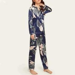 Women's Pajamas Sets Pjs 2 Pieces Flower Simple Hot Comfort Party Home Daily Satin Lapel Long Sleeve Shirt Pant Elastic Waist Fall Spring 6003 6020 -Ladies Pajamas Store xfclrp1665566657584