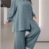 Women's Plus Size Loungewear Sets Pure Color Fashion Comfort Soft Home Daily Bed Polyester Breathable Lapel Long Sleeve Shirt Pant Button Fall Winter Blue -Ladies Pajamas Store xfiqlu1694742374750