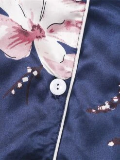 Women's Pajamas Sets Flower Fashion Casual Home Daily Polyester Breathable Lapel Long Sleeve Shirt Pant Button Summer Spring Blue -Ladies Pajamas Store xgjerb1693467384895
