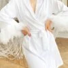 Women's Pajamas Robes Gown Bathrobes Nighty Pure Color Comfort Soft Home Satin V Wire Long Sleeve Feather Spring Summer White -Ladies Pajamas Store xgvxtr1651053468929
