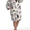 Women's Robe Penguin Plush Casual Comfort Home Daily Bed Flannel Warm Breathable Hoodie Long Sleeve Pocket Fall Winter White