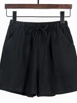 Women's Loungewear Shorts Comfy Summer Shorts Cotton Elastic Waist Casual Solid Color Drawstring Comfy Shorts Black White -Ladies Pajamas Store xhxtgw1682486187204