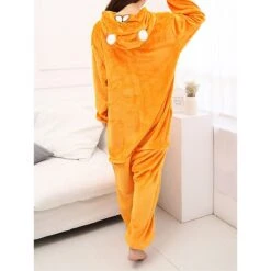 Women's Onesie Animal Pajama Cartoon Plush Casual Comfort Home Daily Bed Flannel Warm Hoodie Long Sleeve Fall Winter White Yellow -Ladies Pajamas Store xjiulb1694164356330