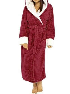 Women's Warm Plush Robes Gown Pure Color Comfort Xmas Home Daily Bed Polyester Breathable Hoodie Long Sleeve Pocket Fall Winter Black Pink -Ladies Pajamas Store xkoain1692602359542