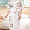Women's Pajamas Robes Gown Bathrobes Nighty 1 PCS Flower Simple Comfort Kimono Robes Home Wedding Party Spa Satin Gift Long Sleeve Print Belt Included Spring Summer Blue Pink -Ladies Pajamas Store xlcsyp1644490232503