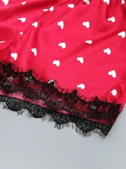 Women's Satin Heart Print Lace PJ Sets 3 Pcs Bathrobe Cami Top And Bow Tie Front Shorts Casual Comfort Soft Home Daily Bed Polyester Breathable Summer Fall White Wine 16 Women's Satin Heart Print Lace PJ Sets 3 Pcs Bathrobe Cami Top And Bow Tie Front Shorts Casual Comfort Soft Home Daily Bed Polyester Breathable Summer Fall White Wine -Ladies Pajamas Store xlzeca1688111258395