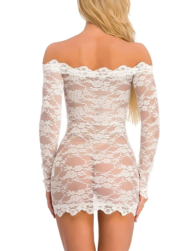 Women's Pajamas Nightgown Nightshirt Dress Pure Color Simple Casual Soft Home Bed Valentine's Day Polyester Breathable Off Shoulder Long Sleeve Summer Spring Black White 10 Women's Pajamas Nightgown Nightshirt Dress Pure Color Simple Casual Soft Home Bed Valentine's Day Polyester Breathable Off Shoulder Long Sleeve Summer Spring Black White - Image 8