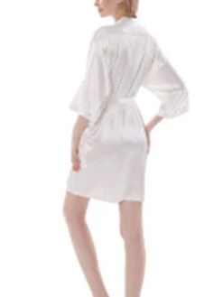 Women's Satin Silk Robe Bathrobe Robes Gown Pure Color Fashion Casual Comfort Home Daily Bed Satin Breathable V Wire Half Sleeve Summer Fall Black White -Ladies Pajamas Store xogtwv1689581306134