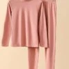 Women's Delong Thermal Underwear Pure Color Simple Casual Comfort Home Daily Going Out Polyester Warm Stand Collar Long Sleeve Pant Elastic Waist Fall Winter Light Pink Pink -Ladies Pajamas Store xpfdhb1697161967636