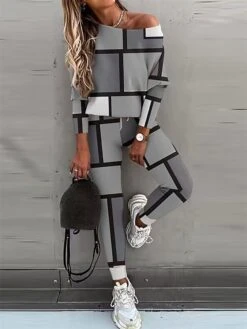 Women's Pajamas Sets Grid / Plaid Fashion Casual Comfort Home Daily Bed Polyester Breathable Crew Neck Long Sleeve Pullover Pant Fall Winter Pink Blue -Ladies Pajamas Store xpsoqo1696751806834