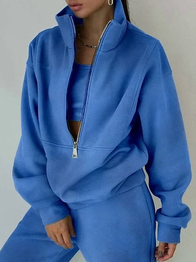 Women's Loungewear Sets Pure Color Warm Fashion Casual Street Daily Date Polyester Warm Breathable Stand Collar Long Sleeve Hoodie Pant Pocket Fall Winter Dark Brown Grass Green 5 Women's Loungewear Sets Pure Color Warm Fashion Casual Street Daily Date Polyester Warm Breathable Stand Collar Long Sleeve Hoodie Pant Pocket Fall Winter Dark Brown Grass Green - Image 3