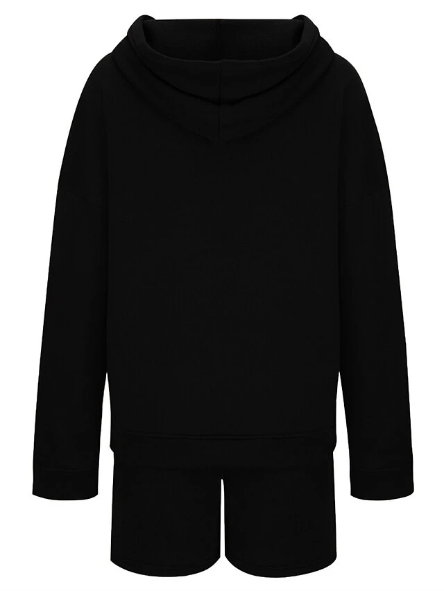 Women's Loungewear Sets Pure Color Sport Casual Comfort Home Street Daily Cotton Blend Breathable Hoodie Long Sleeve Hoodie Shorts Pocket Fall Winter Black Pink 13 Women's Loungewear Sets Pure Color Sport Casual Comfort Home Street Daily Cotton Blend Breathable Hoodie Long Sleeve Hoodie Shorts Pocket Fall Winter Black Pink - Image 11