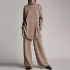 Women's Loungewear Nighty Sets 2 Pieces Pure Color Fashion Comfort Soft Home Going Out Airport Knit Warm Stand Collar Long Sleeve Sweater Pant Pocket Fall Winter Black White -Ladies Pajamas Store xqflui1663926290758