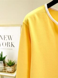 Women's Pajamas Sets Patchwork Warm Fashion Plush Home Daily Bed Cotton Warm Breathable V Wire Long Sleeve Shirt Pant Button Fall Winter Korean Fans Yellow -Ladies Pajamas Store xqguog1695281897347