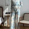 Women's Loungewear Sets Flower Fashion Casual Comfort Home Daily Vacation Polyester Warm Breathable Lapel Long Sleeve Shirt Pant Button Fall Winter Blue -Ladies Pajamas Store xqtgvu1693899203090