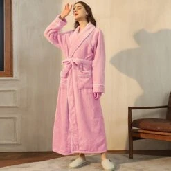 Women's Plus Size Plush Robes Gown Pajamas Bathrobes Home Party Daily Spa Modern Style Pure Color Fleece Simple Casual Soft Fall Winter V Wire Long Sleeve Lace Up Belt Included -Ladies Pajamas Store xtcqvy1628663928083