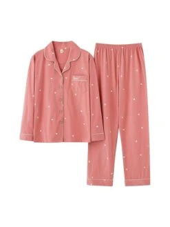 Women's Loungewear Sets Animal Heart Fashion Comfort Soft Home Daily Bed Cotton Breathable Lapel Long Sleeve Shirt Pant Button Pocket Fall Winter White Powder Lotus Pink -Ladies Pajamas Store xuwqqg1693467389116