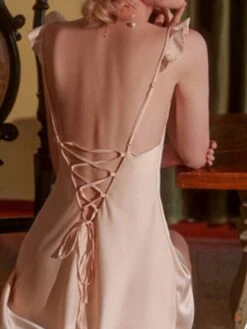 Women's Pajamas Nightgown Nightshirt Dress Pure Color Fashion Comfort Soft Home Daily Bed Satin Breathable Straps Sleeveless Backless Fall Winter Pink Purple -Ladies Pajamas Store xvxevd1697161954238