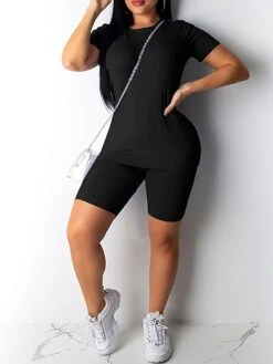 Women's Loungewear Sets Pure Color Fashion Casual Comfort Street Daily Date Polyester Breathable Crew Neck Short Sleeve Shorts Elastic Waist Summer Spring Black White