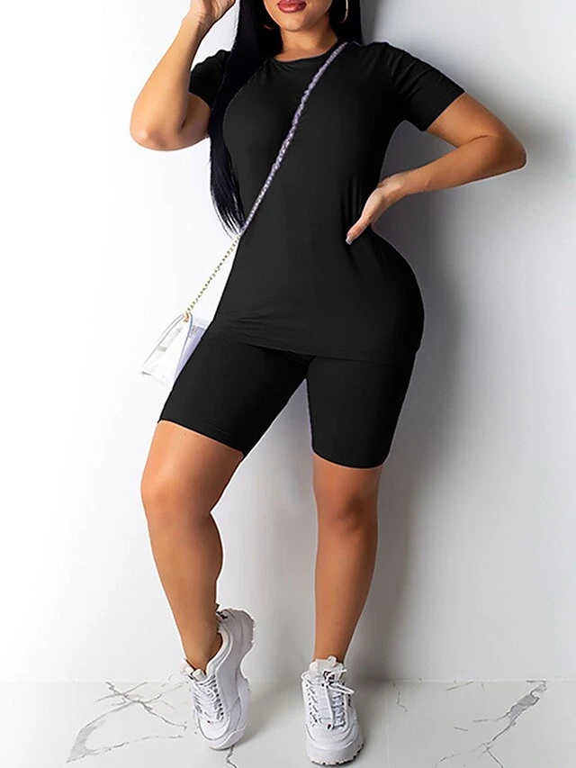 Women's Loungewear Sets Pure Color Fashion Casual Comfort Street Daily Date Polyester Breathable Crew Neck Short Sleeve Shorts Elastic Waist Summer Spring Black White 3 Women's Loungewear Sets Pure Color Fashion Casual Comfort Street Daily Date Polyester Breathable Crew Neck Short Sleeve Shorts Elastic Waist Summer Spring Black White