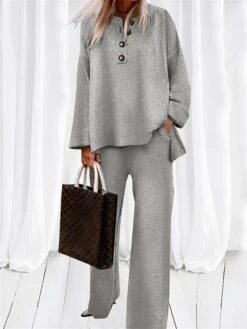 Women's Loungewear Sets Pure Color Fashion Comfort Soft Home Daily Bed Polyester Breathable Crew Neck Long Sleeve Pullover Pant Button Pocket Fall Winter Black Green