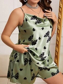 Women's Plus Size Pajamas Pajama Top And Pant Sets Butterfly Fashion Casual Soft Home Daily Bed Polyester Breathable Straps Sleeveless Strap Top Shorts Backless Summer Spring Green -Ladies Pajamas Store xyrcxg1679049350526