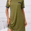 Women's Loungewear Nightshirt Pure Color Fashion Casual Soft Home Daily Bed Polyester Crew Neck Short Sleeve Pocket Summer Spring Claret ArmyGreen -Ladies Pajamas Store xzjkzq1692689272926