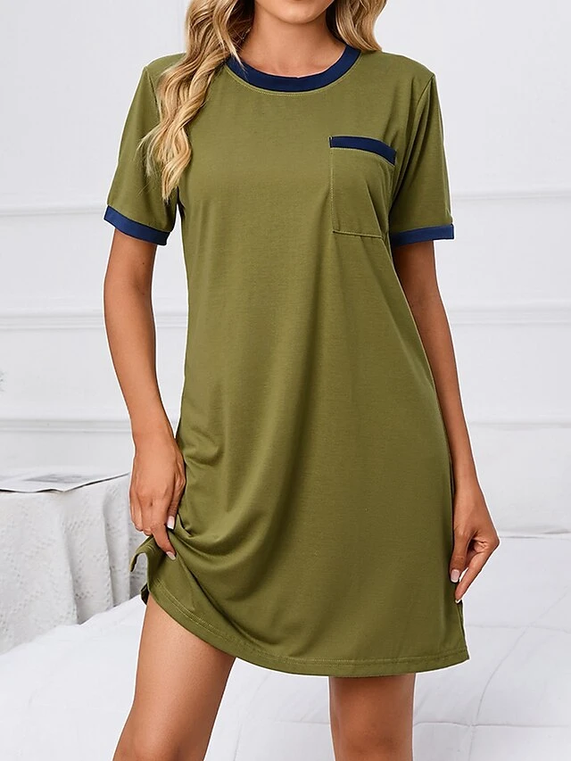 Women's Loungewear Nightshirt Pure Color Fashion Casual Soft Home Daily Bed Polyester Crew Neck Short Sleeve Pocket Summer Spring Claret ArmyGreen 3 Women's Loungewear Nightshirt Pure Color Fashion Casual Soft Home Daily Bed Polyester Crew Neck Short Sleeve Pocket Summer Spring Claret ArmyGreen