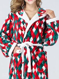 Women's Christmas Robes Gown Bathrobes Pjs Grid / Plaid Comfort Home Xmas Cotton Hoodie Long Sleeve Pocket Hoodie Winter Fall Red / Flannel -Ladies Pajamas Store yaddsx1662541439620