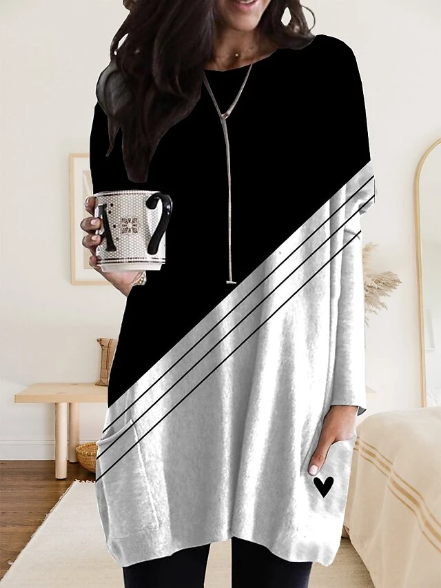 Women's Nightgown Stripe Geometic Fashion Comfort Home Daily Polyester Crew Neck Long Sleeve Pocket Fall Winter Light Pink White Powder 5 Women's Nightgown Stripe Geometic Fashion Comfort Home Daily Polyester Crew Neck Long Sleeve Pocket Fall Winter Light Pink White Powder - Image 3