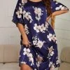 Women's Plus Size Nightgown Dress Flower Casual Comfort Soft Home Daily Bed Polyester Breathable Crew Neck Half Sleeve Dress Summer Spring Black Red -Ladies Pajamas Store ybyosq1682485946701