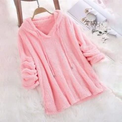 Women's Plus Size Loungewear Top Pure Color Warm Simple Plush Home Daily Vacation Fleece Hoodie Long Sleeve Fall Winter Black White -Ladies Pajamas Store ycjxby1634203429165