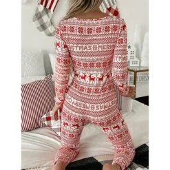 Women's Xmas Onesie Pajama Letter Elk Casual Comfort Soft ChristmasBreathable V Wire Long Sleeve Fall Winter -Ladies Pajamas Store yemabs1695281849462