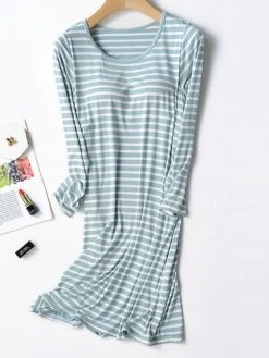Women's Striped Modal Nightgown With Chest Pads Nightshirt Dress Simple Casual Comfort Home Daily Bed Modal Breathable Crew Neck Long Sleeve Fall Winter Black Pink 19 Women's Striped Modal Nightgown With Chest Pads Nightshirt Dress Simple Casual Comfort Home Daily Bed Modal Breathable Crew Neck Long Sleeve Fall Winter Black Pink -Ladies Pajamas Store yeshzs1696839102842