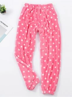 Women's Fleece Pajama Pants Loungewear Pants Dot Simple Plush Casual Home Daily Vacation Flannel Warm Breathable Pant Elastic Waist Fall Winter White Pink