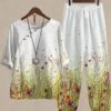 Women's 2 Piece Loungewear Sets Top And Pant Sets Flower Fashion Casual Soft Home Daily Bed Polyester Breathable Crew Neck Half Sleeve T Shirt Tee Pant Summer Spring Green -Ladies Pajamas Store ygvqhh1678098688795