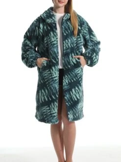 Women's Robe Tie Dye Geometic Plush Casual Comfort Home Daily Bed Flannel Warm Breathable Hoodie Long Sleeve Pocket Fall Winter Green -Ladies Pajamas Store yjbmzq1695373705814