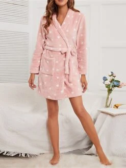 Women's Plush Pajamas Bathrobe Robes Gown Heart Casual Comfort Home Daily Bed Flannel Warm Lapel Long Sleeve Fall Winter Pink -Ladies Pajamas Store ykljgo1691478728505