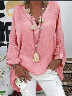 Women's Plus Size Loungewear Top Pure Color Basic Casual Comfort Home Street Daily Cotton Breathable V Wire Long Sleeve Shirt Summer Spring Black White -Ladies Pajamas Store ymohej1681882541038