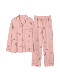 Women's Loungewear Sets Animal Heart Fashion Comfort Soft Home Daily Bed Cotton Breathable Lapel Long Sleeve Shirt Pant Button Pocket Fall Winter White Powder Lotus Pink -Ladies Pajamas Store ymxtyo1693467391431