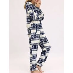 Women's Pajamas Jumpsuit Elk Snowflake Warm Fashion Casual Xmas Home Christmas Daily Polyester Breathable Hoodie Long Sleeve Pocket Fall Winter Black White -Ladies Pajamas Store yoheqj1692348359692